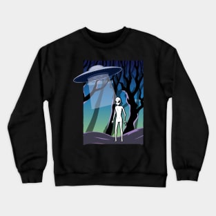 Ufo alien funny cute flying spaceship astronaut moon mars cosmic forest Crewneck Sweatshirt